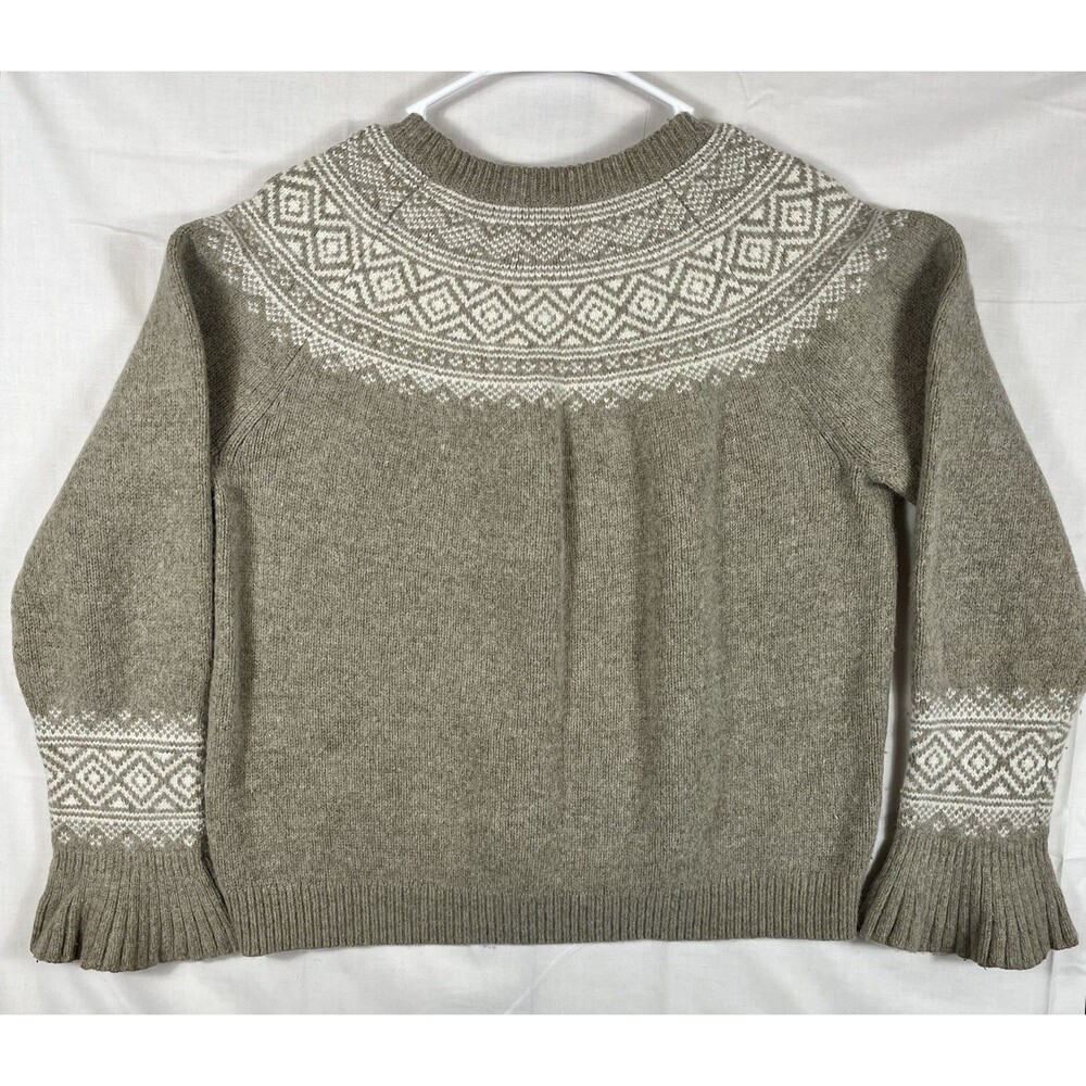 J.CREW Merino Wool Blend Flared Cuff Fair Isle Flounce Sweater Brown Women’s L